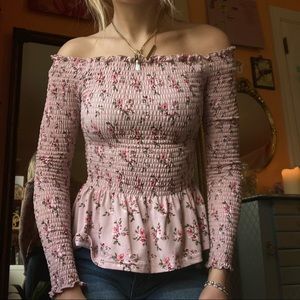 Shirred Floral Long Sleeved Top
